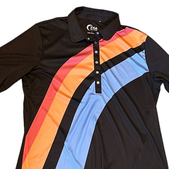 Zyia Active Rainbow Clubhouse Women's Short Sleeve Polo Top Size Large L 📦 - Picture 9 of 11